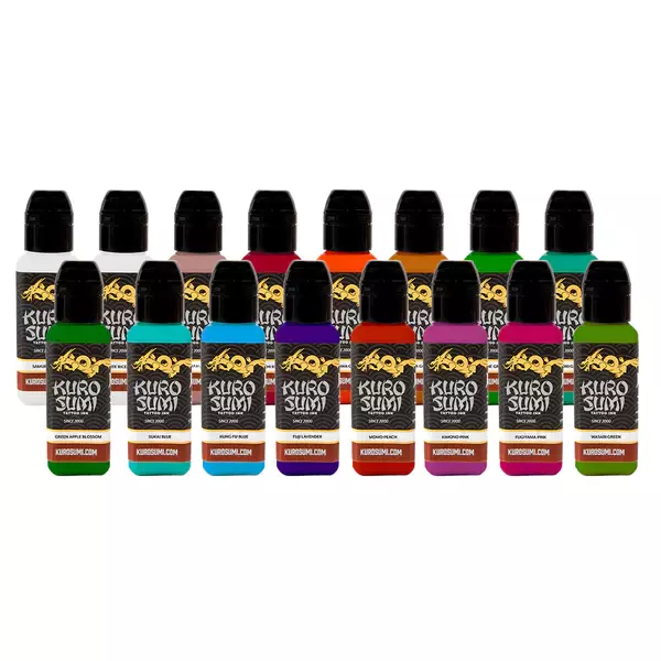 Kuro Sumi 16 Color Kit 4 - Tattoo Ink Set - 16 Vivid Colors - 3/4oz Bottles