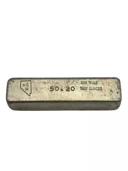 NCM Nevada Coin Mart .999 Silver Bar Odd Weight RARE Vintage Ingot 50.20 Oz Pour