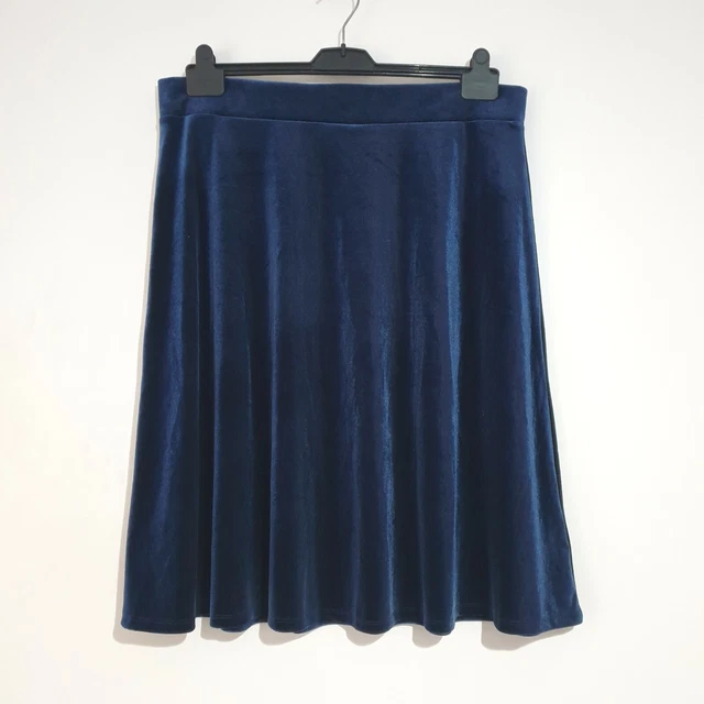 M&S Velvet Midi Skirt UK 18 Dark Blue Stretch Elastic Party Cocktail Wedding