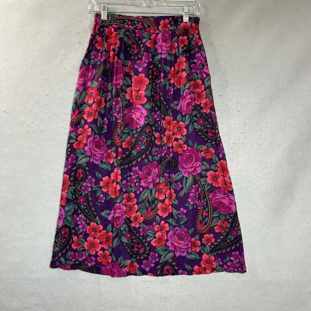 Vintage Diane Von Furstenberg Skirt Womens Extra Small Pink Floral Pockets Midi
