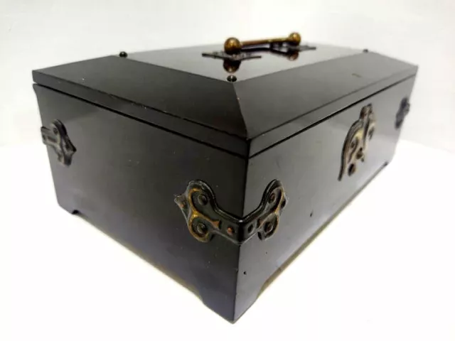 Russian Soviet USSR Mechanical Music Box Jewellery Black Vintage plastic Copper