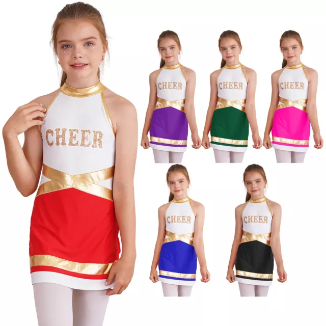 Kids Girls Cheer Leader Dress Letter Print Cheerleading Costume Halloween