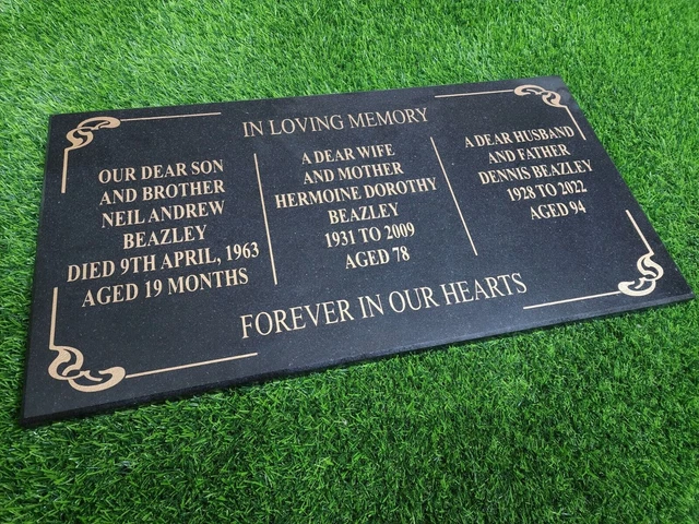 24x12 3 personas grabadas en granito negro placa conmemorativa lápida mortuoria