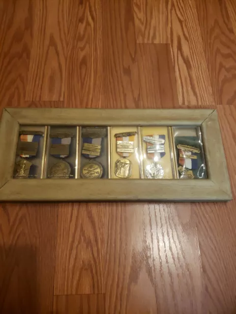 Lot of Medal Medallions Pins Awards NRA Marksman Championships Framed