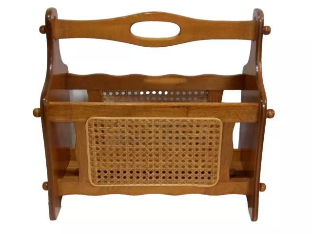 Oak Wood Wooden Wicker Rattan Cane Woven Magazine Book Vinyl Record Rack Holder