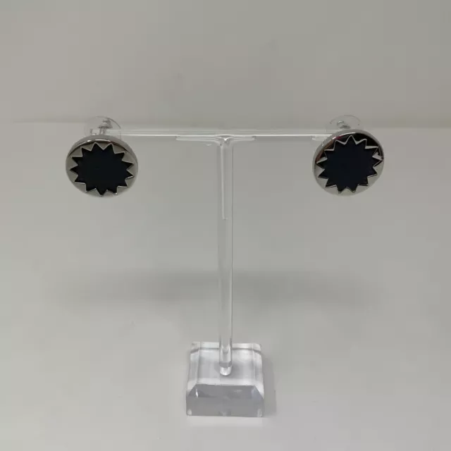 House Of Harlow Silver Gray Leather Inlay Sunburst Stud Earrings Excellent