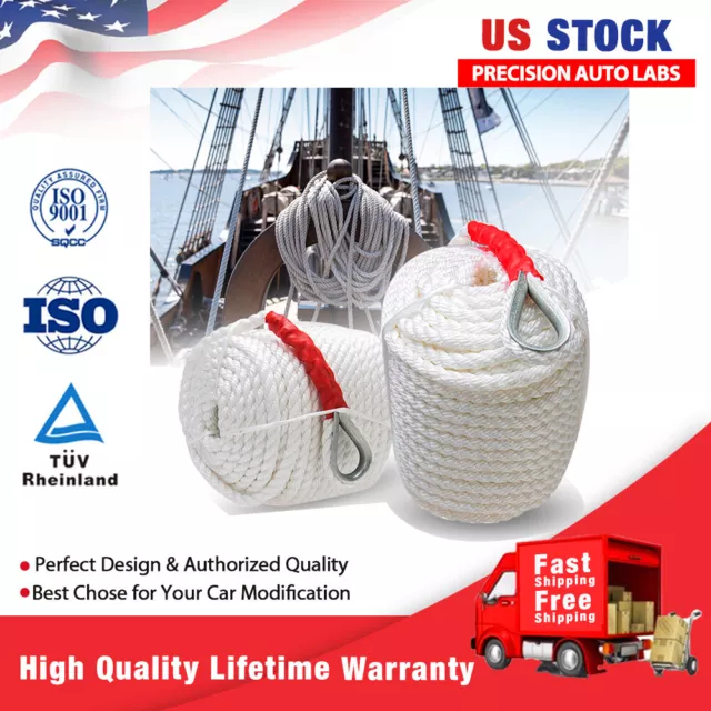 3/4"x200' Twisted Nylon Anchor Rope Three Strand Marine Boat Mooring Dock Line