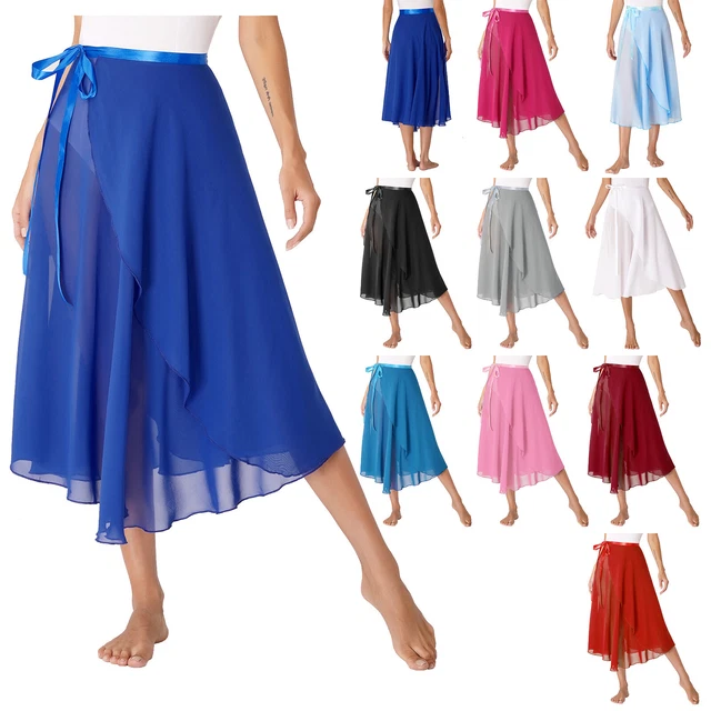 WOMEN LACE-UP FLOWY Skirt Ballet Modern Dance Training Costume High ...