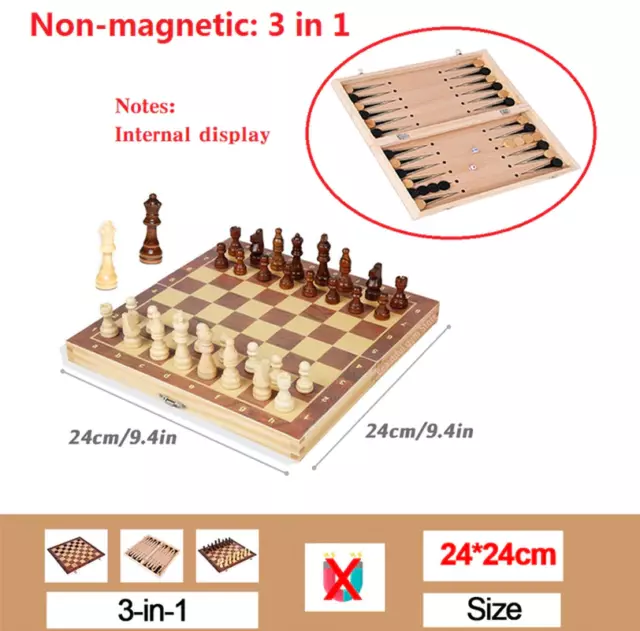 Large Magnetic Wooden Folding Chess Set Felted Game Board 39Cm*39Cm Interior Sto