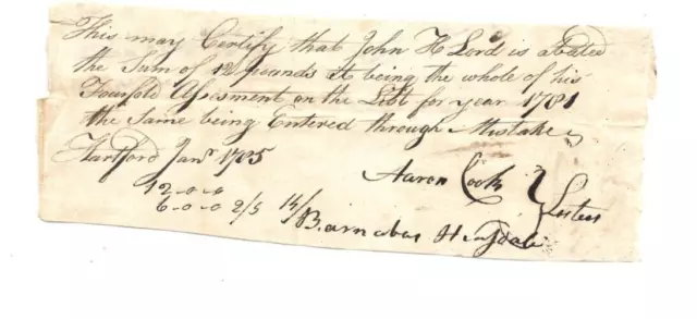 Barnabas Hinsdale Connecticut Silver Smith Signed Revolutionary War Document