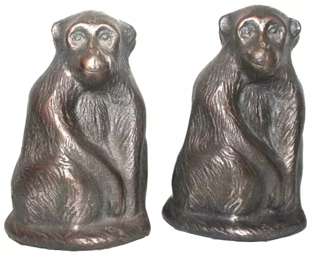 Vtg Pair of Cast Iron Monkey Bookends Doorstops Primate