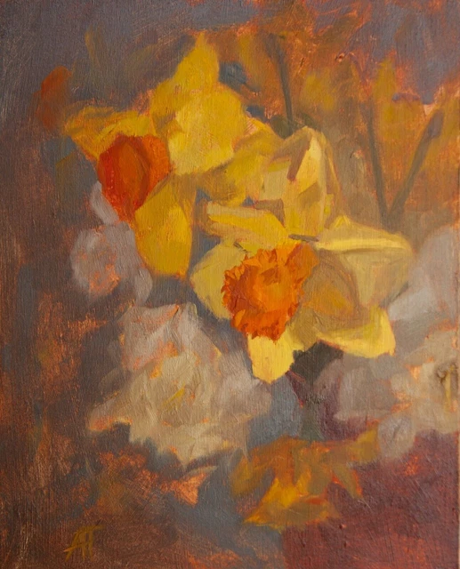 Pittura a olio originale, fiori impressionisti fatti a mano arte, narcisi gialli