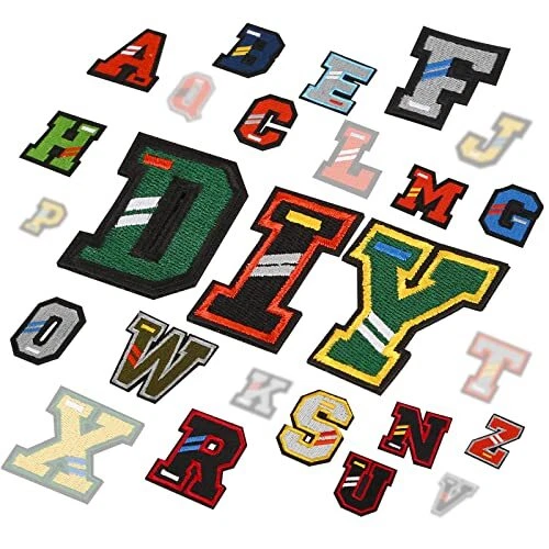 Needn’t Iron on Letters Patches-Embroidered Letter Patches with Hook Back & P...