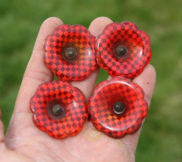 Vintage Pressed Glass Flower Curtain Tie Backs Set Of Four Checkered Red window 3