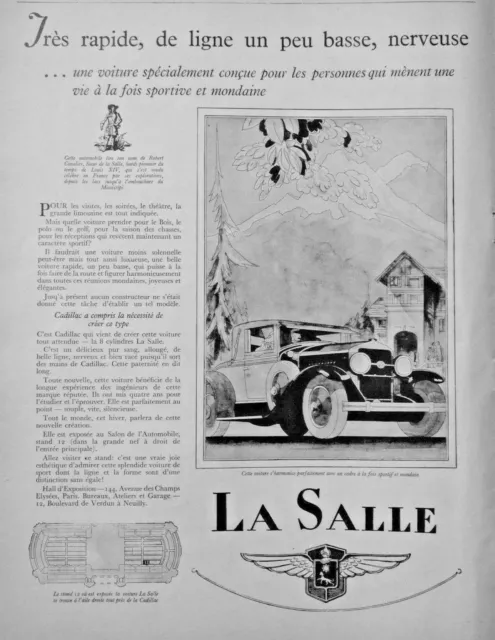 Publicité De Presse 1927 Automobiles La Salle Très Rapide Nerveuse Ligne Basse