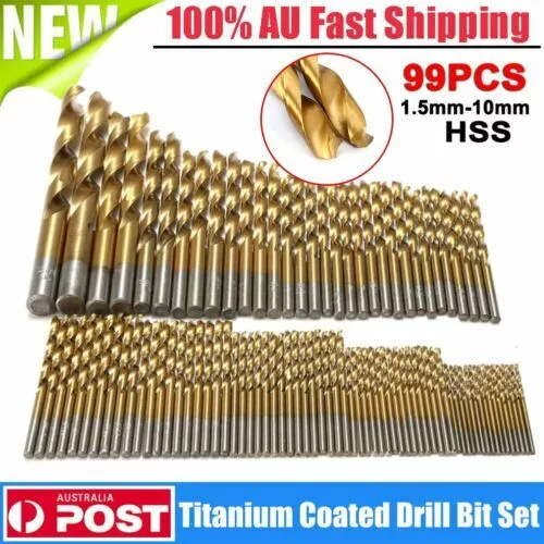 99PCS 1.5-10mm Drill Bit Set HSS Metric Titanium Coated For Wood Plastic Metal