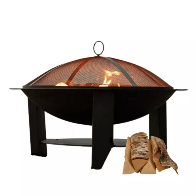 Heavy Duty Cast Iron Fire Pit with BBQ Grill | Black | 74cm x 74cm x 50cm