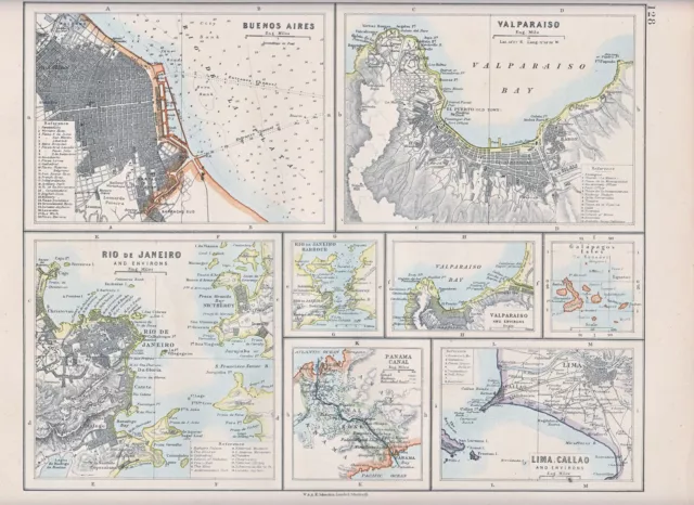 1931 Map ~ Environs Buenos Aires Valparaiso Rio De Janeiro Panama Canal