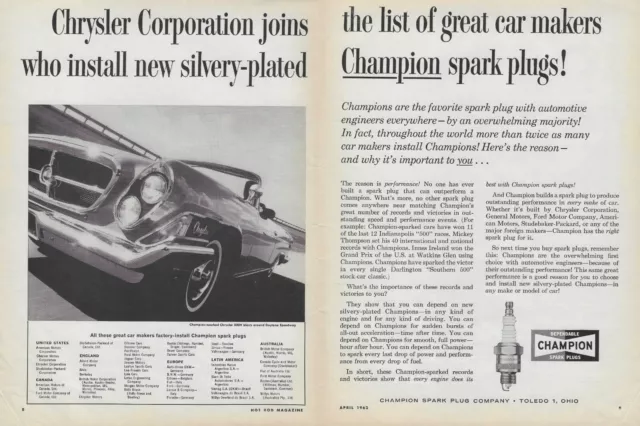 1962 Champion Spark Plug Vintage Magazine Ad Chrysler 300 Convertible 383 413 62