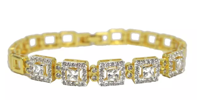 LOOK! Lovely CZ Bracelet 7" Thai Made 22K 24K Yellow Gold GP Jewelry GT54