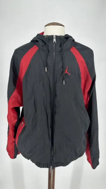 Nike Air Jordan Men’s Windbreaker Woven Jacket Black & Red Size XL 26” PTP