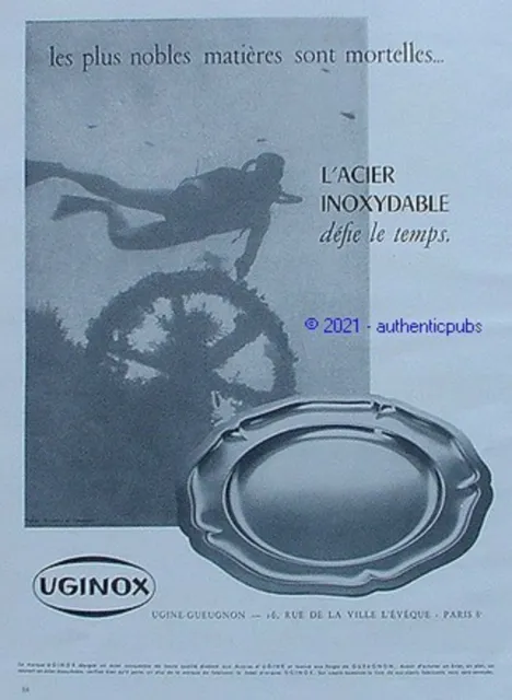 Publicite Uginox Ugine Gueugnon Plat Acier Inoxydable Plongeur Mer De 1959 Ad
