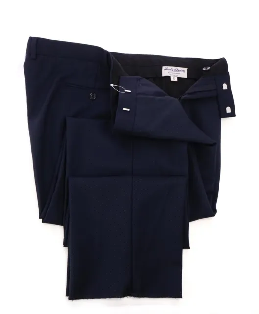HARDY AMIES - "Brinsley Slim Fit" Navy Birdseye Flat Front Dress Pants - 40W 2