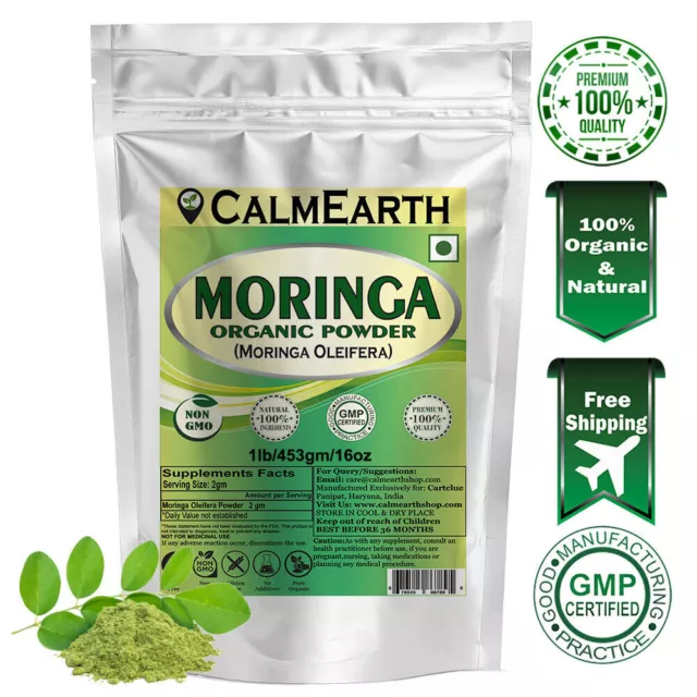 Calm Earth Moringa Oleifera Poudre à base de plantes biologique 100 % pure...