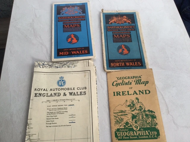 Retro Geographia Cyclist Map Ireland, Bartholomew’s Maps North & Mid Wales RAC
