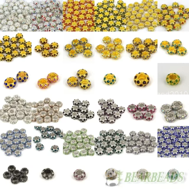 Big Hole Crystal Rhinestone Pave Rondelle Spacer Beads Fit European Charm Pick 3