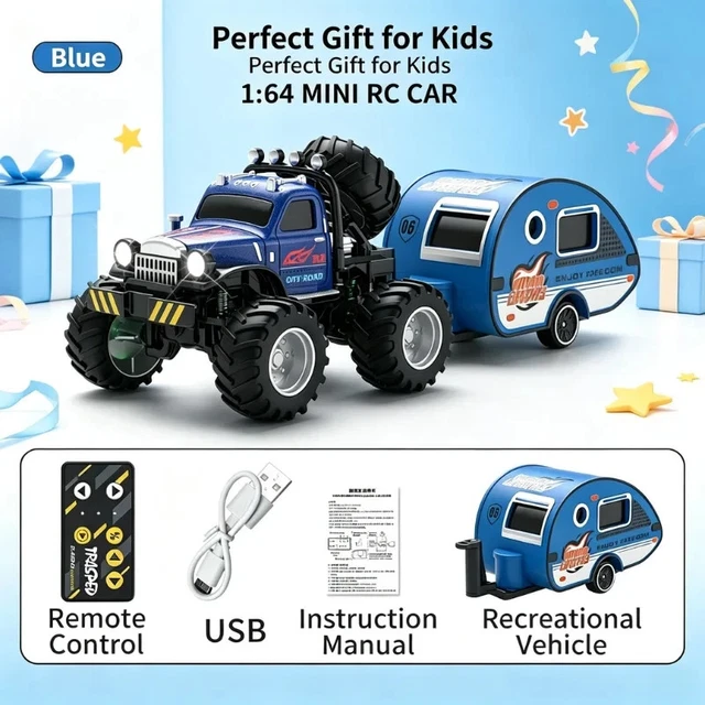 1:64 MINI RC Car 2.4GHz Remote Control Off-Road Truck Alloy Body Kid ...