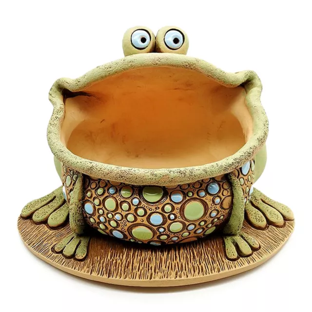 Frog Ceramic Planter,Clay Toad Plants Pot Cachepot, Handmade, Brown 6" Opening