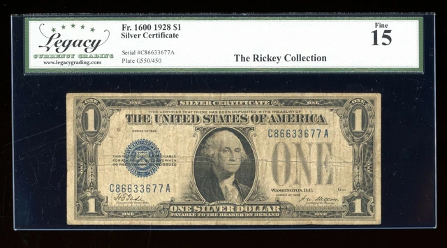 DBR 1928 $1 Silver Fr. 1600 CA Block Legacy 15 Serial C86633677A