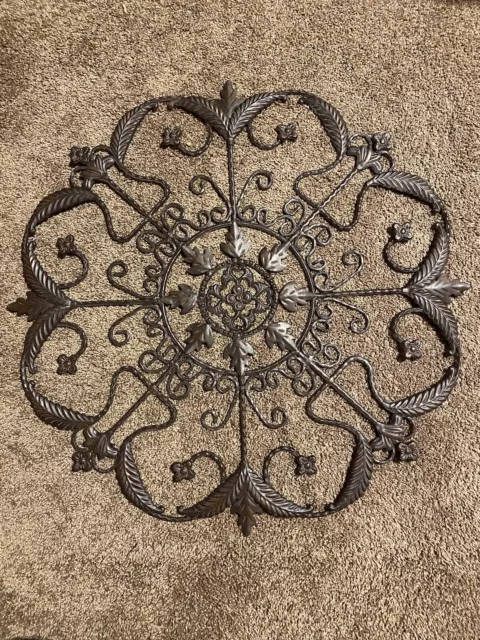 LARGE Wrought & Cast Iron Wall Decor Round Floral 25.5”Elegant Decor