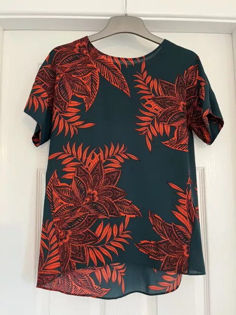 Whistles Green & Red Palm Print Blouse Size S Holiday Print