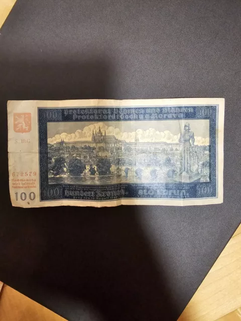 Banknote Geldschein 100 Kronen Sto Korun Protektorat Böhmen und Mähren 1940 2