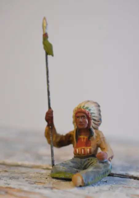 Elastolin Indianer Cowboy Häuptling sitzend 50er 60er Western Figur 2