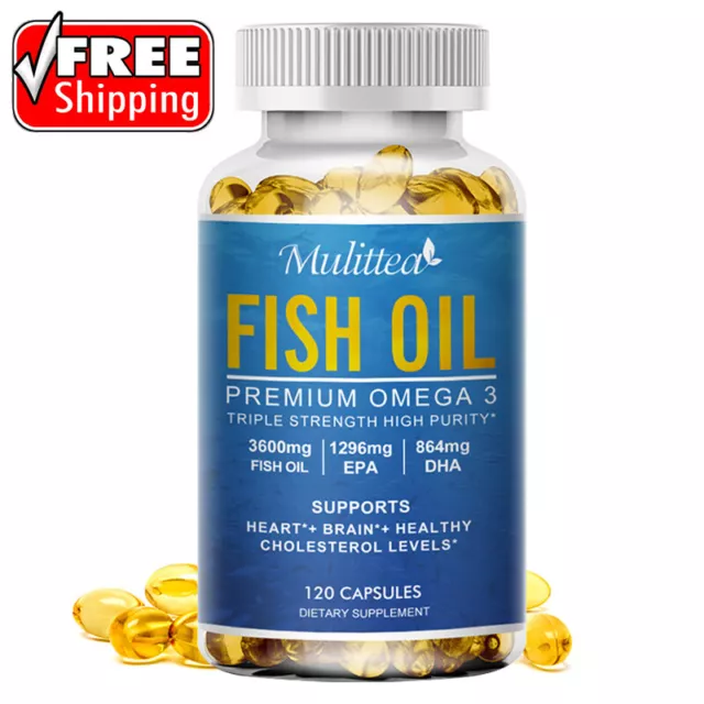 omega 3 fish oil capsules 3x strength 3600mg epa & dha, highest potency 120
