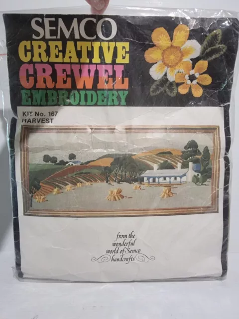 Unworked Semco Creative Crewel Embroidery Kit Harvest Preprinted Pure Linen