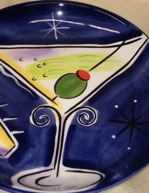 Clay Art Martini Lounge 2003 Hand Painted 8.5" Plate Blue With Martini Glass