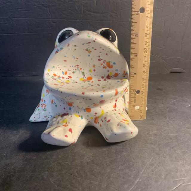 VTG 70s Frog Toad Wide Mouth Sponge Succulent Soap Holder Retro Rainbow Confetti 2