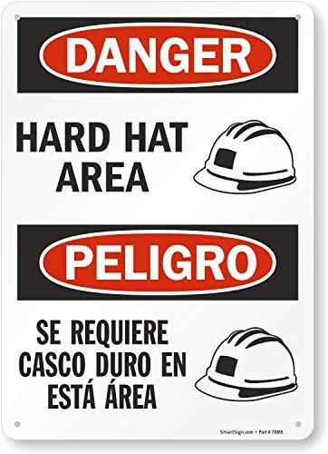 - S-2115-PL-14 "Danger - Hard Hat Area" Bilingual Sign | 10" x 14" Plastic