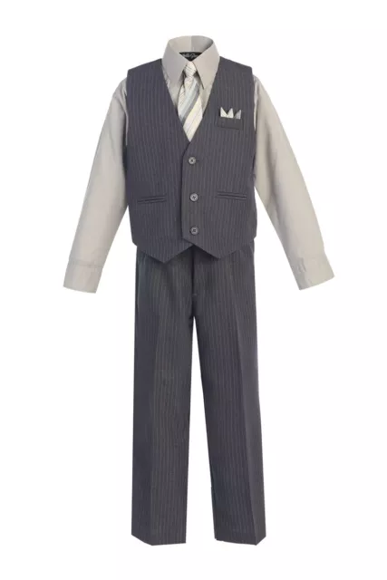 Grey Formal Boys Pinstripe Vest Suit Set Holiday Infant Toddler Boy Sizes