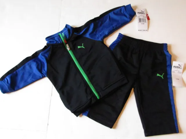 NWT Puma Infant Boys Black & Blue 2 Piece Baby Jogging Track Sweat Suit