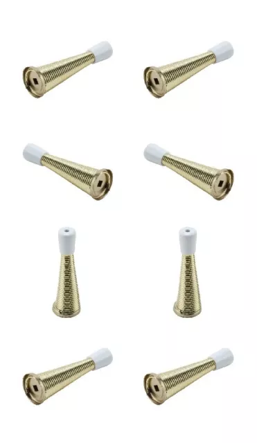 Spring Door Stops 3” Door Stopper Wall Stop with Rubber Tip Brass Finish- 8 PACK