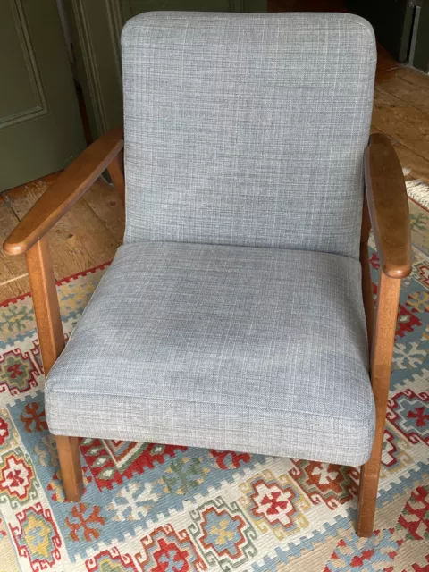 IKEA EKENÄSET Mid Century Style Armchair - Solid Wood & Grey Fabric