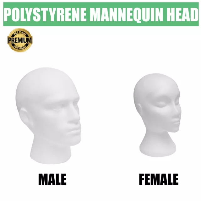 New Polystyrene Male/Female Display Head Mannequin For Hats, Glasses, Scarfs