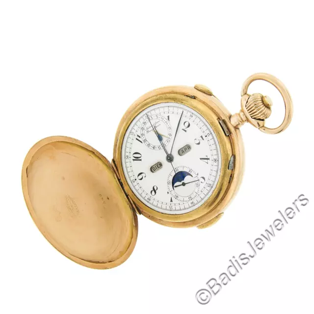 Audemars Freres 14K Gold 1/4 Stunde Repeater Mond Phase Chronograph Taschenuhr