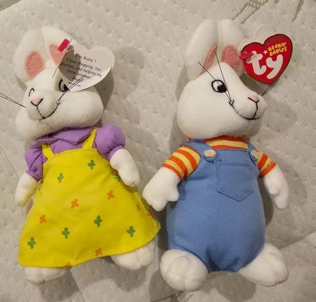 Ty MAX & RUBY 7" Beanie Bunny Rabbit SET of 2(Nickelodeon Nick Jr) NEW MINT TAGS
