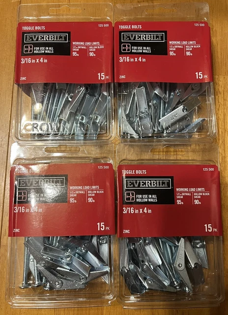 Everbilt 3/16" x 4" Steel Mushroom-Head Phillips Anchor Toggle Bolt 125500 Lot 4